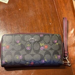 Coach Black and Purple Floral Wristlet